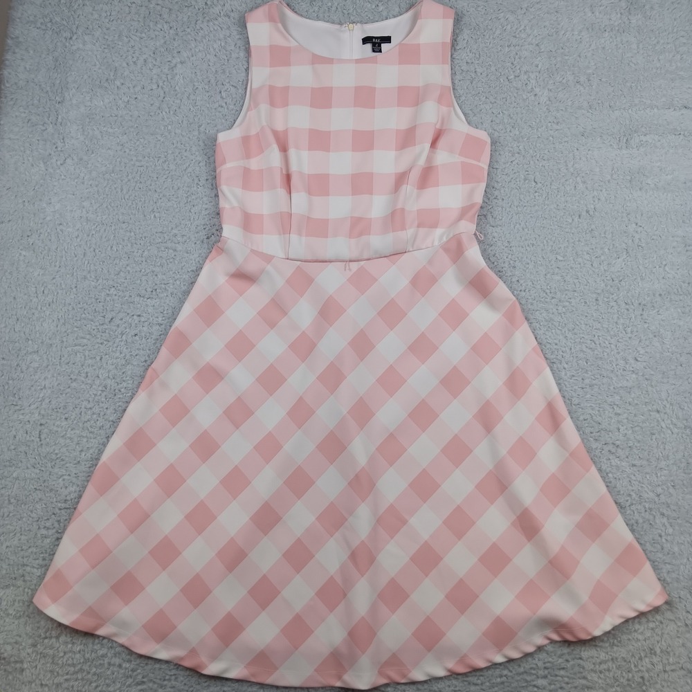 R&K Dress Fit and Flare Women 14 Pink Gingham Sleeveless Knee Length RN107608
